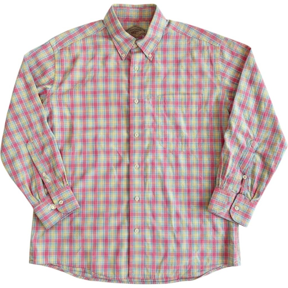 Bills Khakis Sport Shirtings Button Down Men Large Classic Fit Pink Plaid Madras - Picture 2 of 9